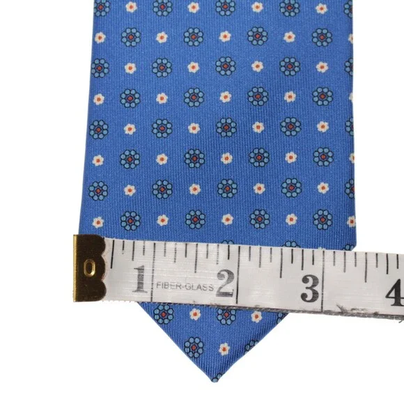 Drake's NWT Neck Tie in Blue with White & Orange Mini Floral Print 100% Silk
